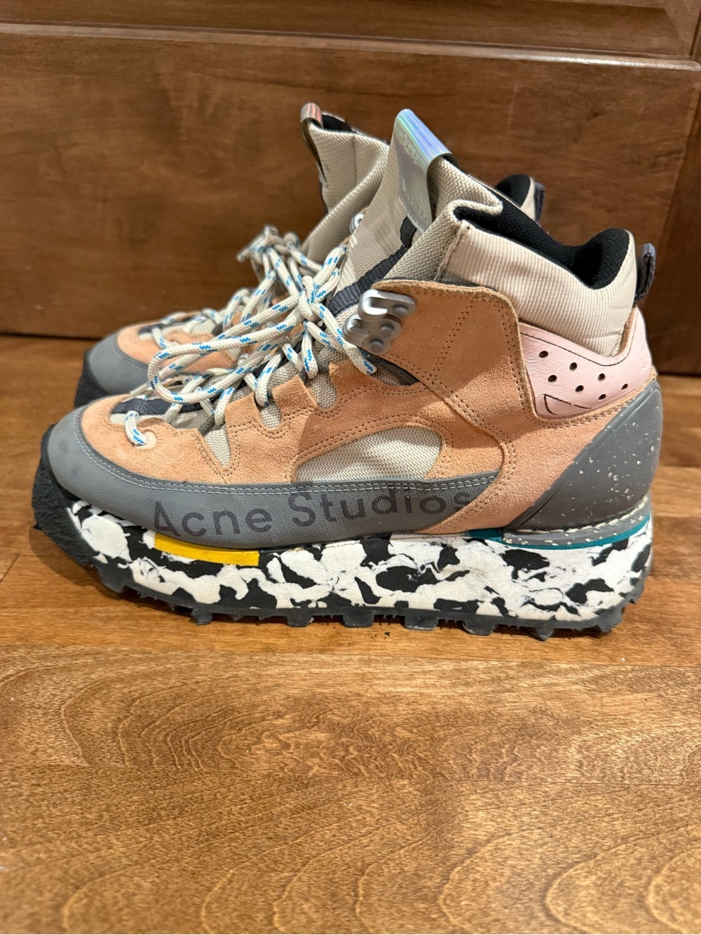 Acne Studios Pink and Tan Platform Hiking Sneaker